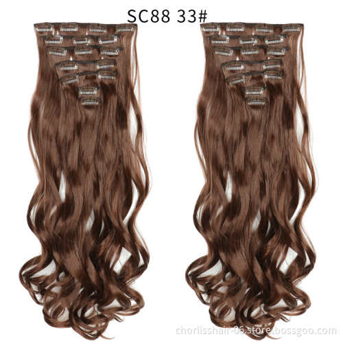 22inch Natural  Hairpiece Body Wave curly hair Synthetic High Temperature Fiber Ombre Clip In Hair Extension synthetic wig
